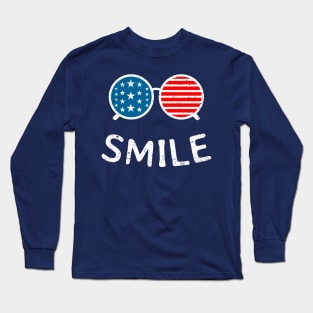Vintage USA Flag Smile Sunglasses Long Sleeve T-Shirt